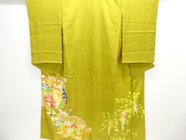 JAPANESE KIMONO / ANTIQUE KIMONO / FOLDING FAN PATTERN & FLOWER
